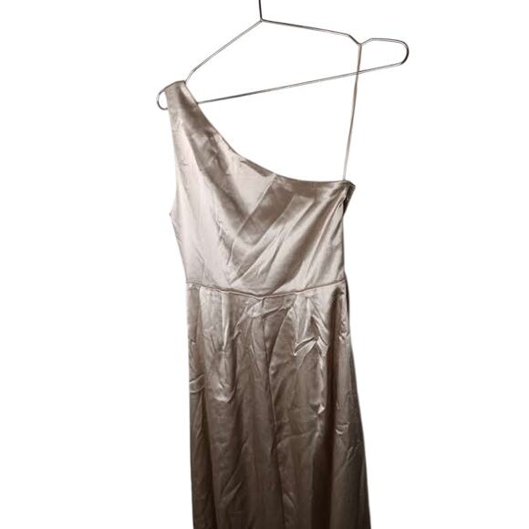 New with tags Birdy Grey Kira One Shoulder Satin Bridesmaid Dress Champagne S - Picture 8 of 12